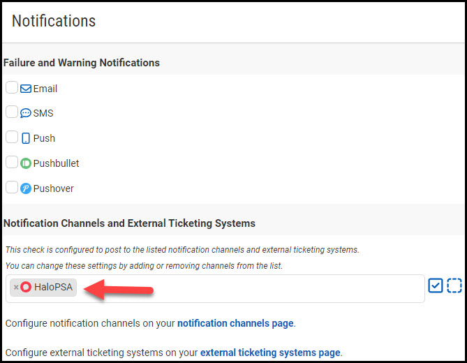 Channels/Ticketing Systems on Check Edit Page