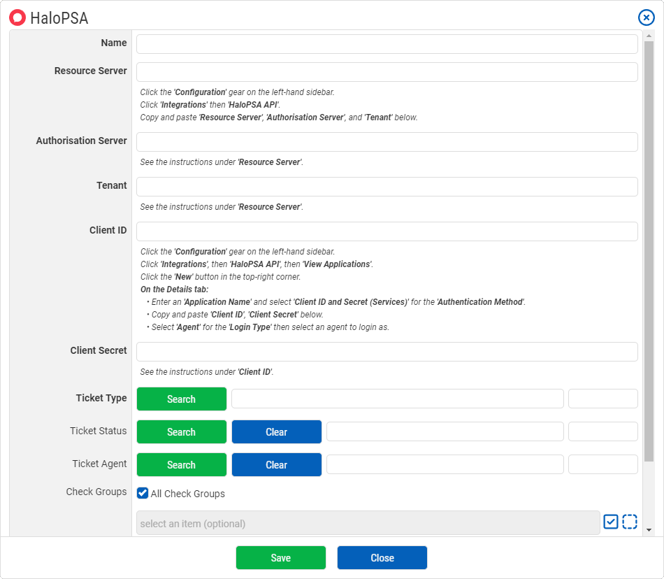 HaloPSA External Ticketing Configuration